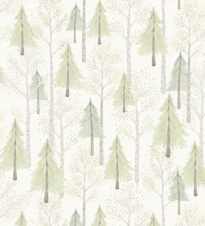 Papel pintado bosque de árboles verdes para niños estilo nórdico - Dylan Forest 128420