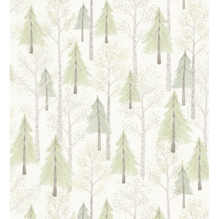 Papel pintado bosque de árboles verdes para niños estilo nórdico - Dylan Forest 128420