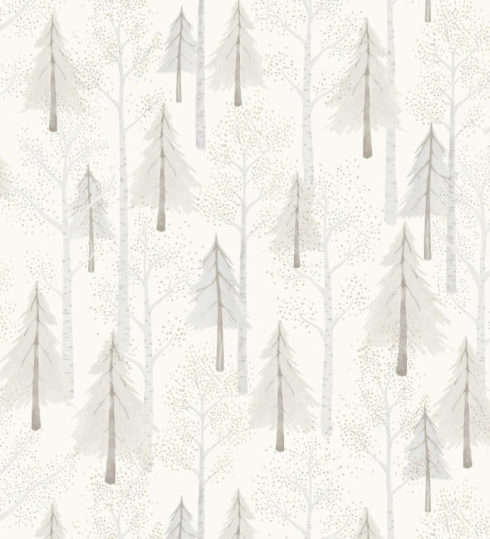 Papel pintado bosque de árboles grises para niños estilo nórdico - Dylan Forest 128421