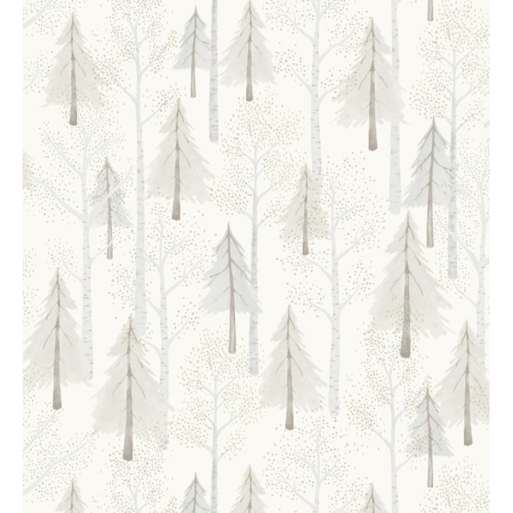 Papel pintado bosque de árboles grises para niños estilo nórdico - Dylan Forest 128421