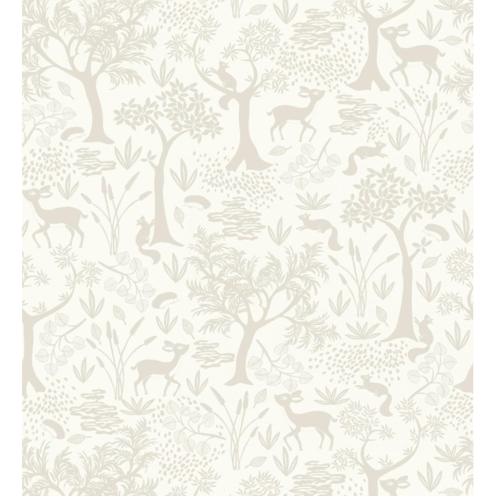 Papel pintado de animales ciervos y ardillas del bosque blanco y beige - Faline Forest 128424