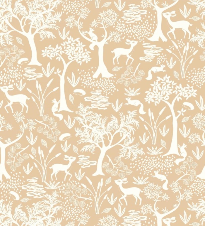 Papel pintado de animales ciervos y ardillas del bosque beige claro - Faline Forest 128425