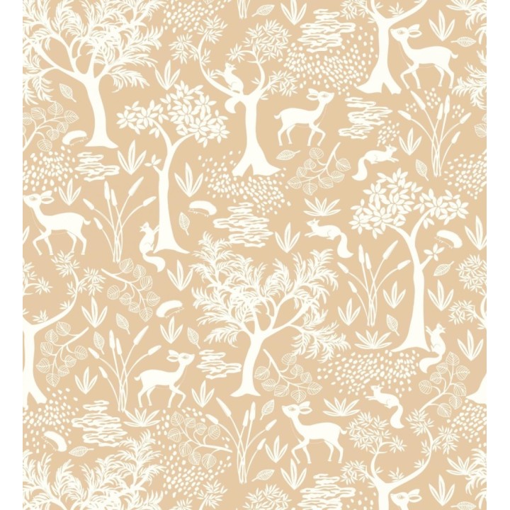 Papel pintado de animales ciervos y ardillas del bosque beige claro - Faline Forest 128425
