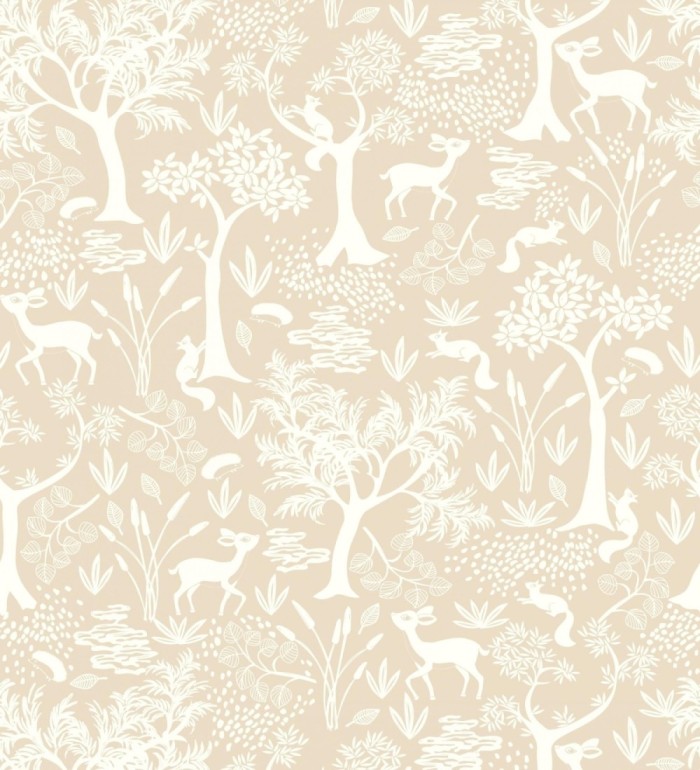 Papel pintado de animales ciervos y ardillas del bosque beige claro - Faline Forest 128426