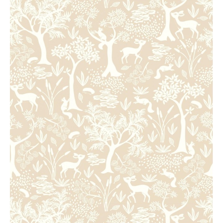 Papel pintado de animales ciervos y ardillas del bosque beige claro - Faline Forest 128426