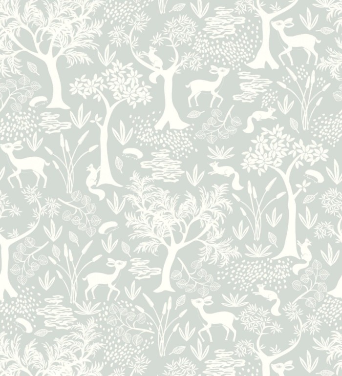 Papel pintado de animales ciervos y ardillas del bosque verde agua - Faline Forest 128427