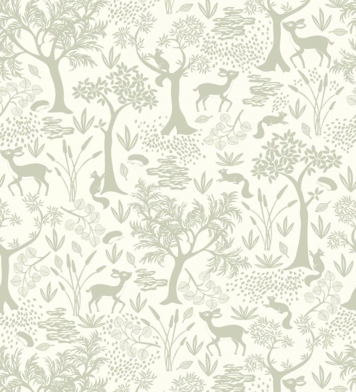 Papel pintado de animales ciervos y ardillas del bosque verde - Faline Forest 128428