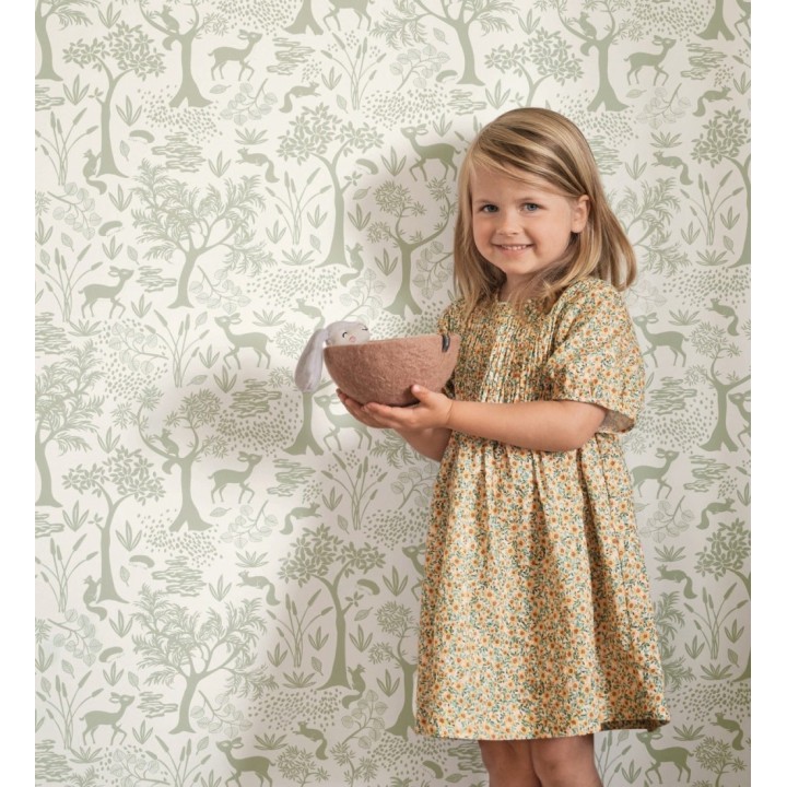 Papel pintado de animales ciervos y ardillas del bosque verde - Faline Forest 128428