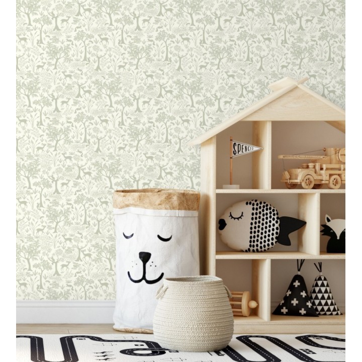 Papel pintado de animales ciervos y ardillas del bosque verde - Faline Forest 128428
