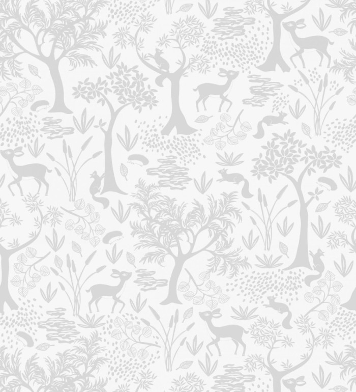 Papel pintado de animales ciervos y ardillas del bosque blanco y gris - Faline Forest 128429