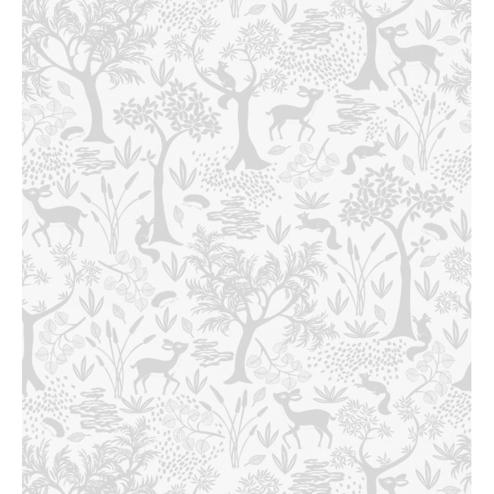 Papel pintado de animales ciervos y ardillas del bosque blanco y gris - Faline Forest 128429