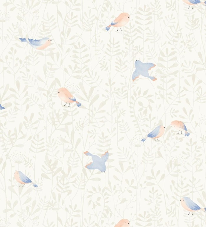 Papel pintado infantil de pájaros y hojas beige - Litzy Birds 128438