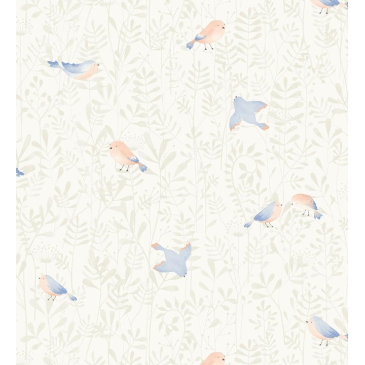 Papel pintado infantil de pájaros y hojas beige - Litzy Birds 128438