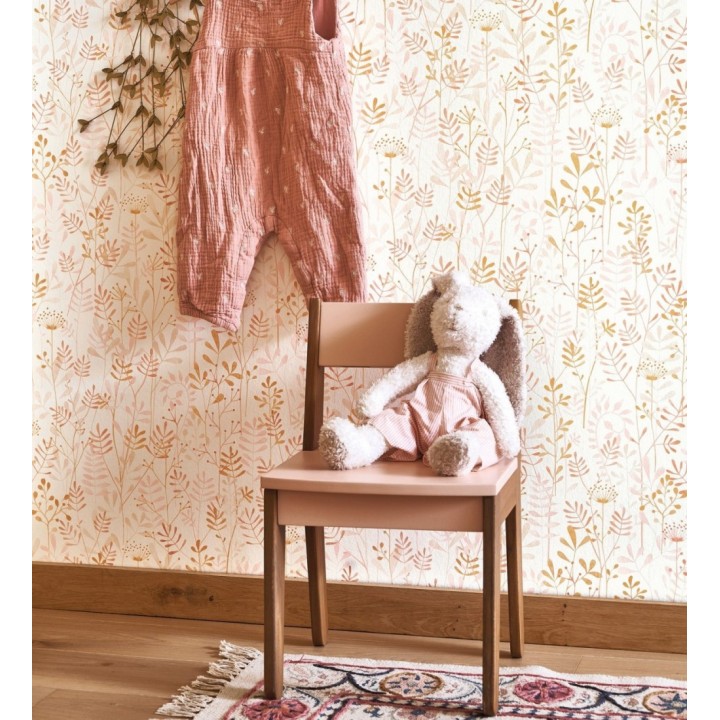 Papel pintado hojas pequeñas tonos coral - Litzy 128441