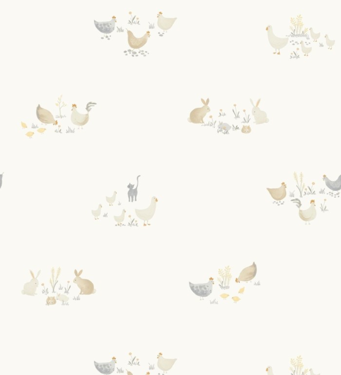 Papel pintado infantil de gallinas y animales de granja - Jacob Farm 128451
