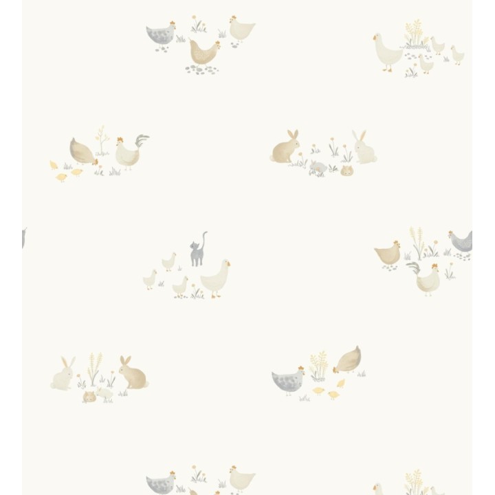 Papel pintado infantil de gallinas y animales de granja - Jacob Farm 128451
