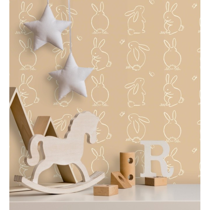Papel pintado infantil de silueta de conejos - Chalk Rabbit 128452