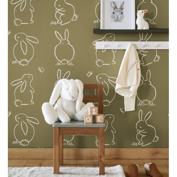 Papel pintado infantil de silueta de conejos - Chalk Rabbit 128453