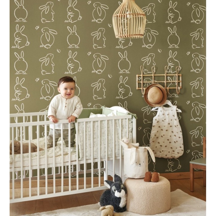 Papel pintado infantil de silueta de conejos - Chalk Rabbit 128453