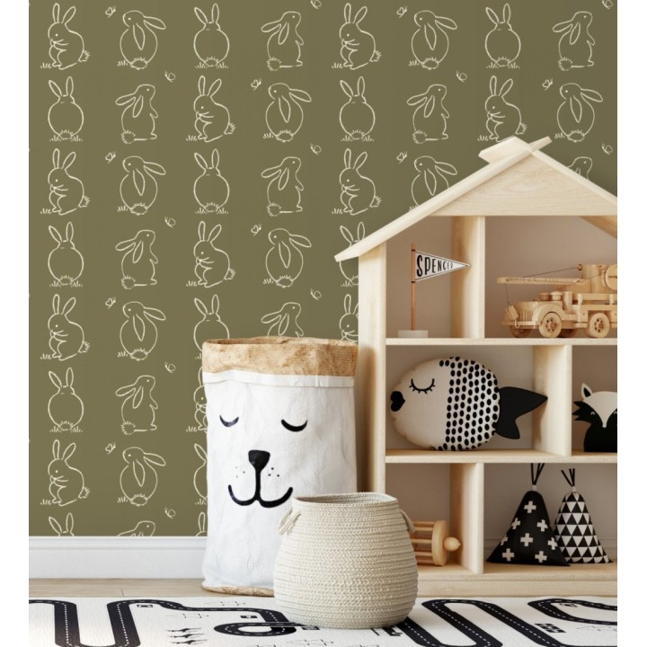 Papel pintado infantil de silueta de conejos - Chalk Rabbit 128453
