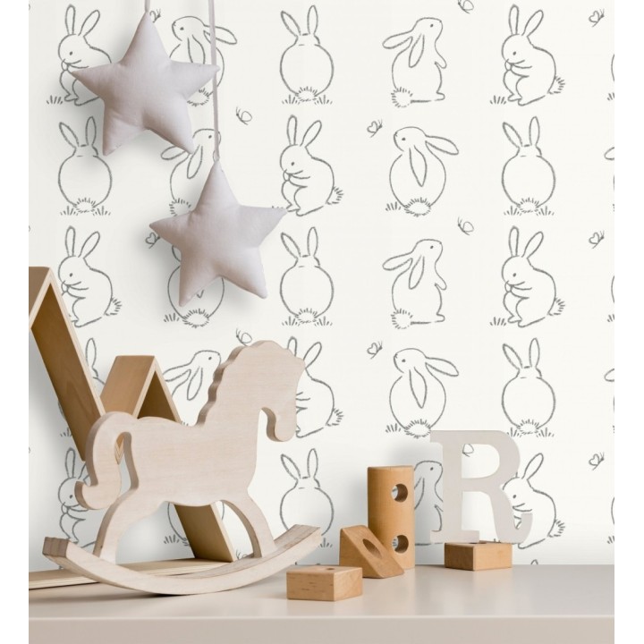 Papel pintado infantil de silueta de conejos - Chalk Rabbit 128454