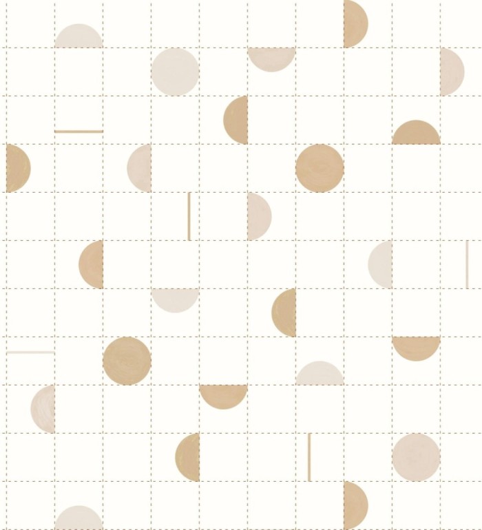 Papel pintado geométrico de círculos y cuadros estilo retro - Wikins 128455