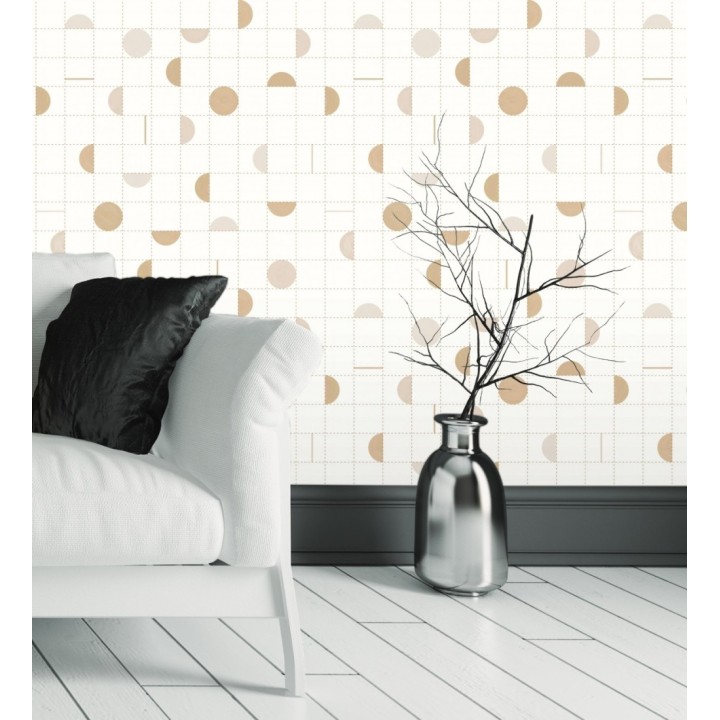 Papel pintado geométrico de círculos y cuadros estilo retro - Wikins 128455
