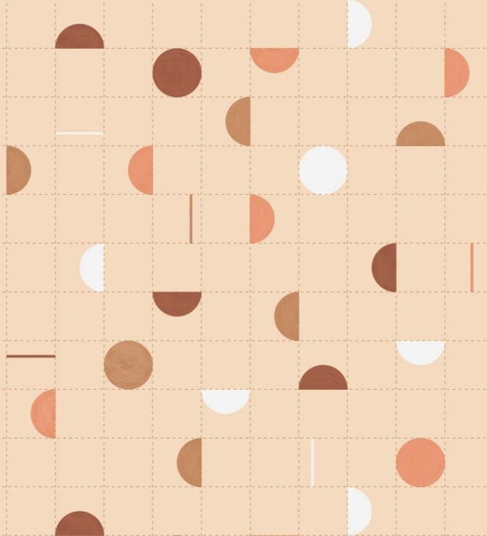 Papel pintado geométrico de círculos y cuadros estilo retro - Wikins 128456