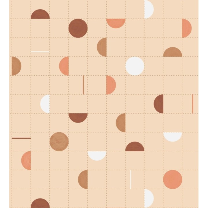 Papel pintado geométrico de círculos y cuadros estilo retro - Wikins 128456