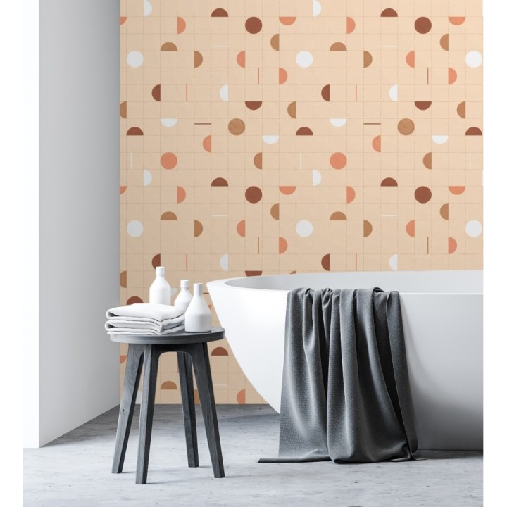 Papel pintado geométrico de círculos y cuadros estilo retro - Wikins 128456