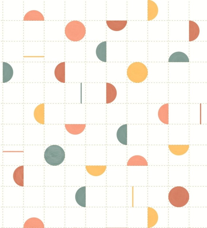 Papel pintado geométrico de círculos y cuadros estilo retro - Wikins 128457