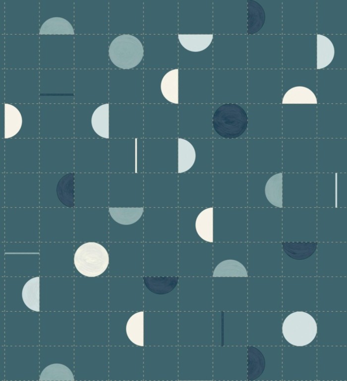 Papel pintado geométrico de círculos y cuadros estilo retro - Wikins 128458