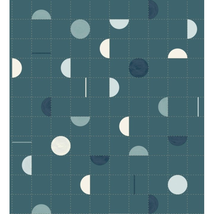 Papel pintado geométrico de círculos y cuadros estilo retro - Wikins 128458