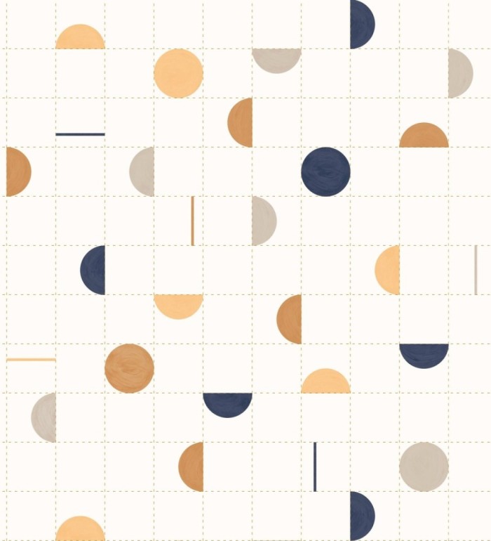 Papel pintado geométrico de círculos y cuadros estilo retro - Wikins 128459