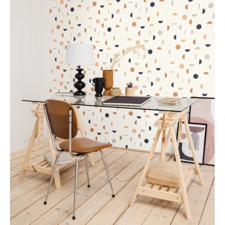 Papel pintado geométrico de círculos y cuadros estilo retro - Wikins 128459