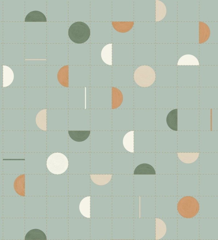 Papel pintado geométrico de círculos y cuadros estilo retro - Wikins 128460