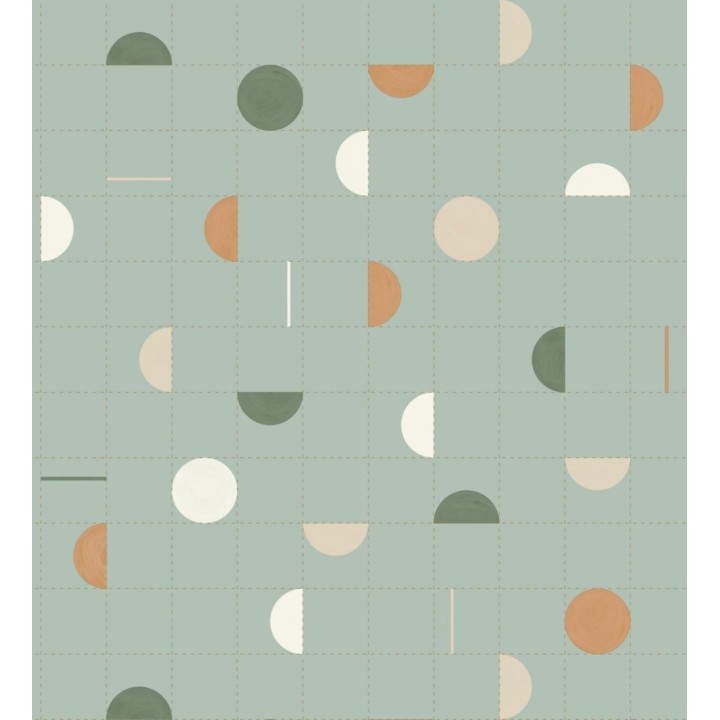 Papel pintado geométrico de círculos y cuadros estilo retro - Wikins 128460