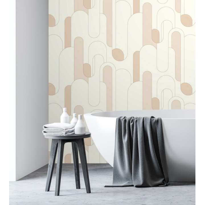 Papel pintado figuras geométricas estilo retro tonos beige - Alfie 128461
