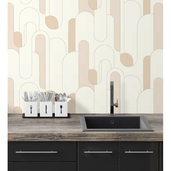 Papel pintado figuras geométricas estilo retro tonos beige - Alfie 128461