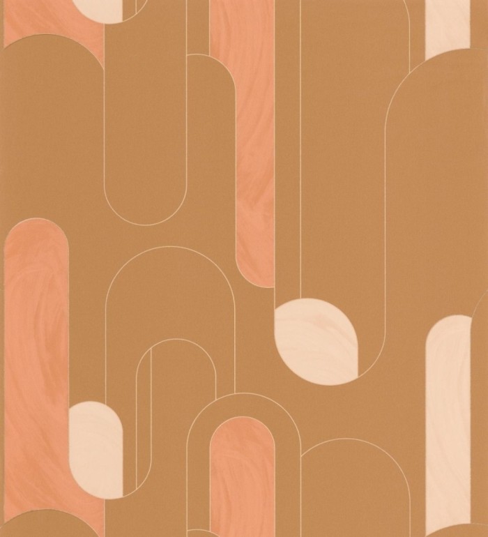 Papel pintado figuras geométricas estilo retro tonos camel y ocre - Alfie 128462