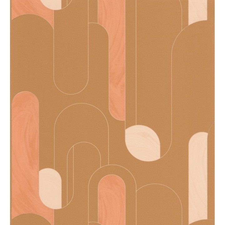 Papel pintado figuras geométricas estilo retro tonos camel y ocre - Alfie 128462