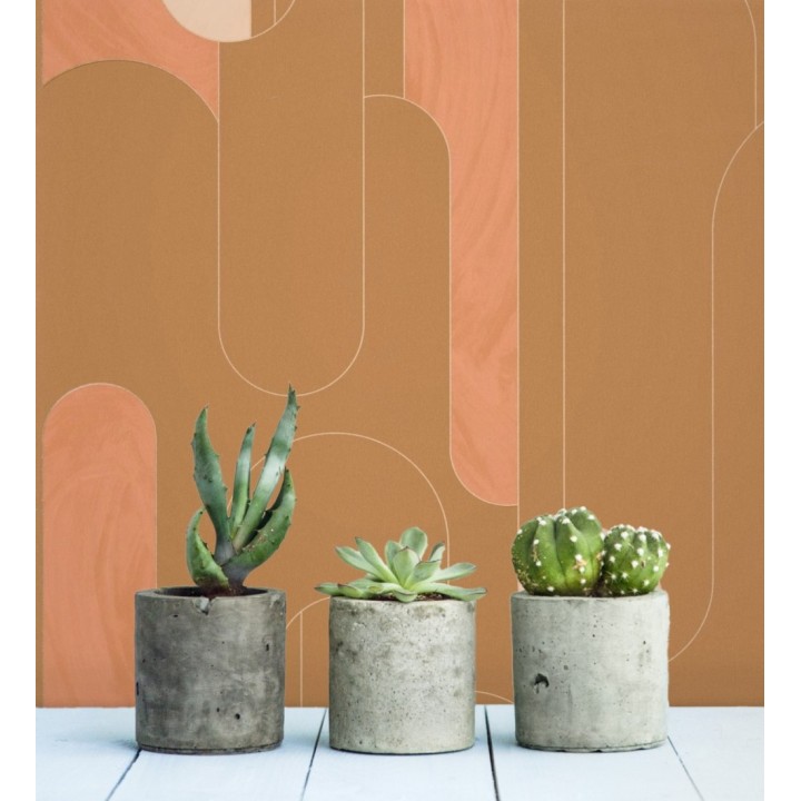 Papel pintado figuras geométricas estilo retro tonos camel y ocre - Alfie 128462