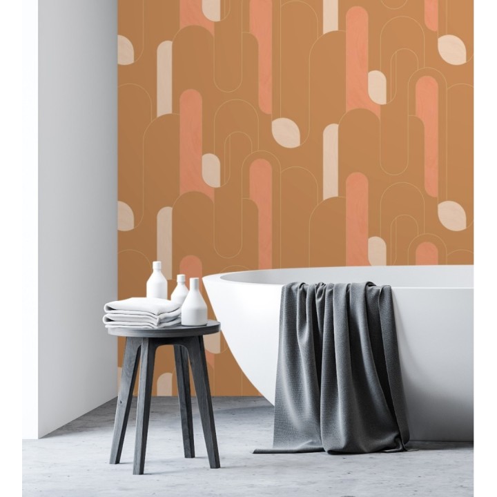 Papel pintado figuras geométricas estilo retro tonos camel y ocre - Alfie 128462