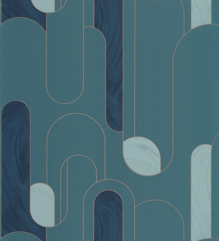 Papel pintado figuras geométricas estilo retro tonos azul y turquesa - Alfie 128463