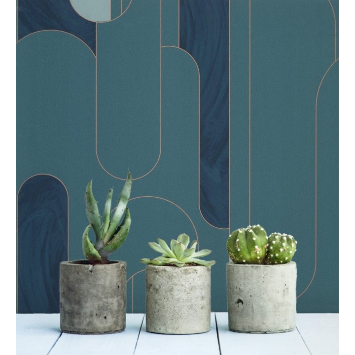 Papel pintado figuras geométricas estilo retro tonos azul y turquesa - Alfie 128463