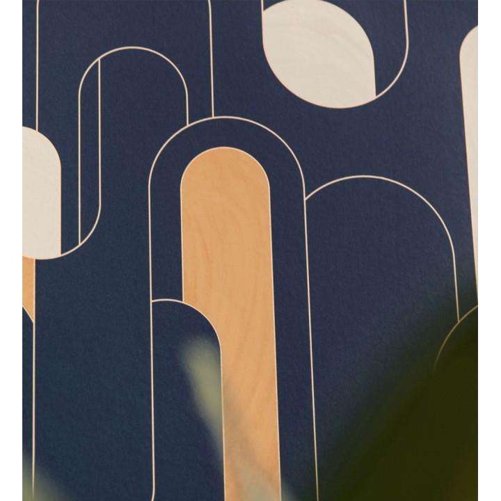 Papel pintado figuras geométricas estilo retro tonos ámbar y azul marino - Alfie 128464