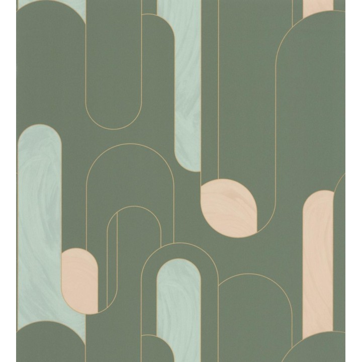Papel pintado figuras geométricas estilo retro tonos verde y beige - Alfie 128465