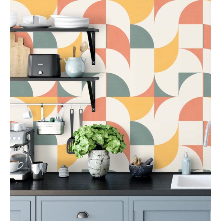 Papel pintado de figuras geométricas estilo retro - Newman 128471