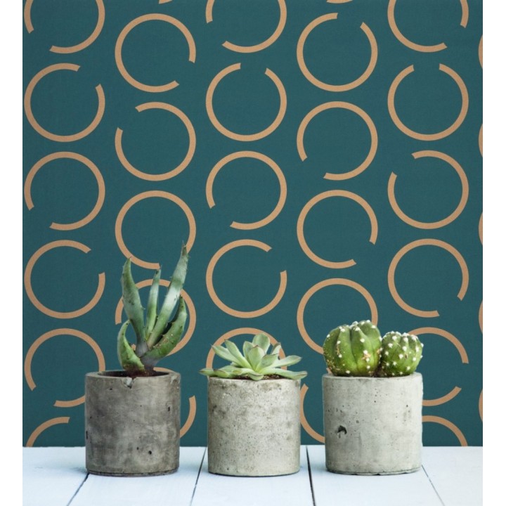 Papel pintado de argollas doradas fondo turquesa - Corban 128476