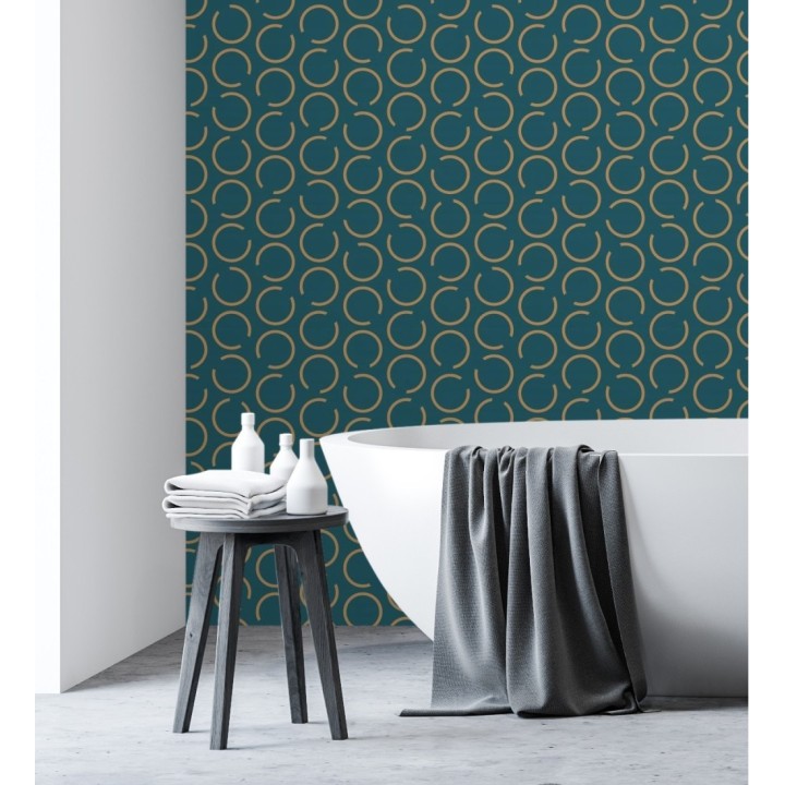 Papel pintado de argollas doradas fondo turquesa - Corban 128476